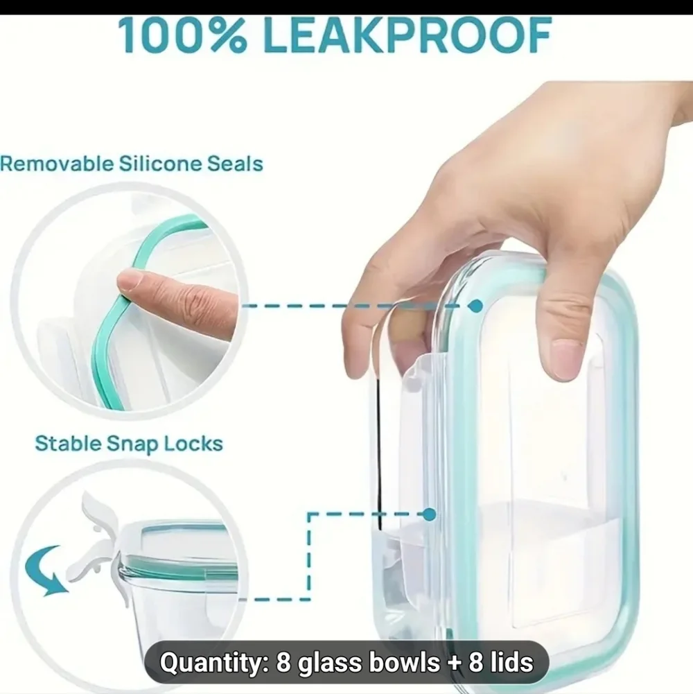 Aqua-Lidded Glass Food Storage Container Set - Picture 6 of 6